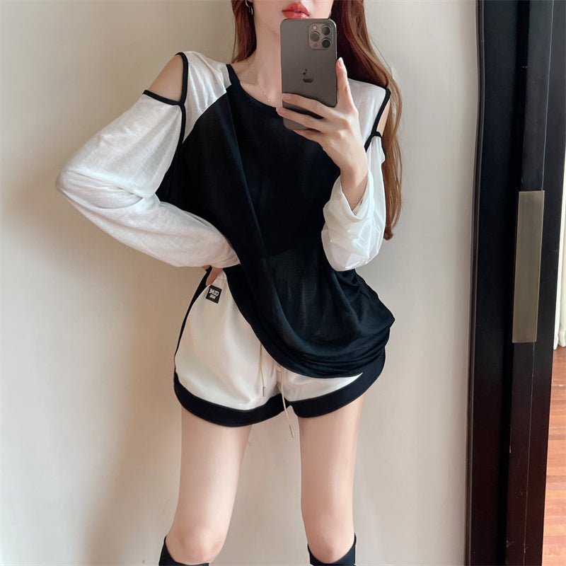 【Set】配色2点セットTシャツ+ショートパンツ W13232