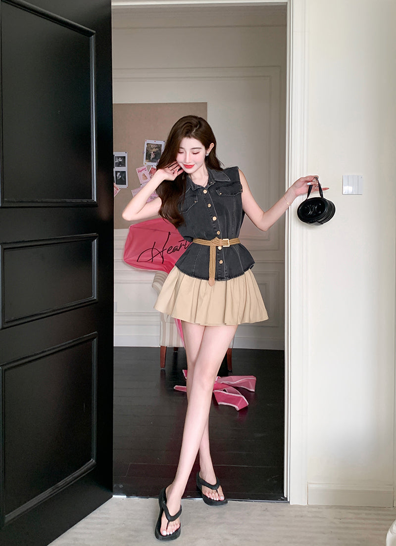 【Set】セットアップ ベスト + スカート W12034