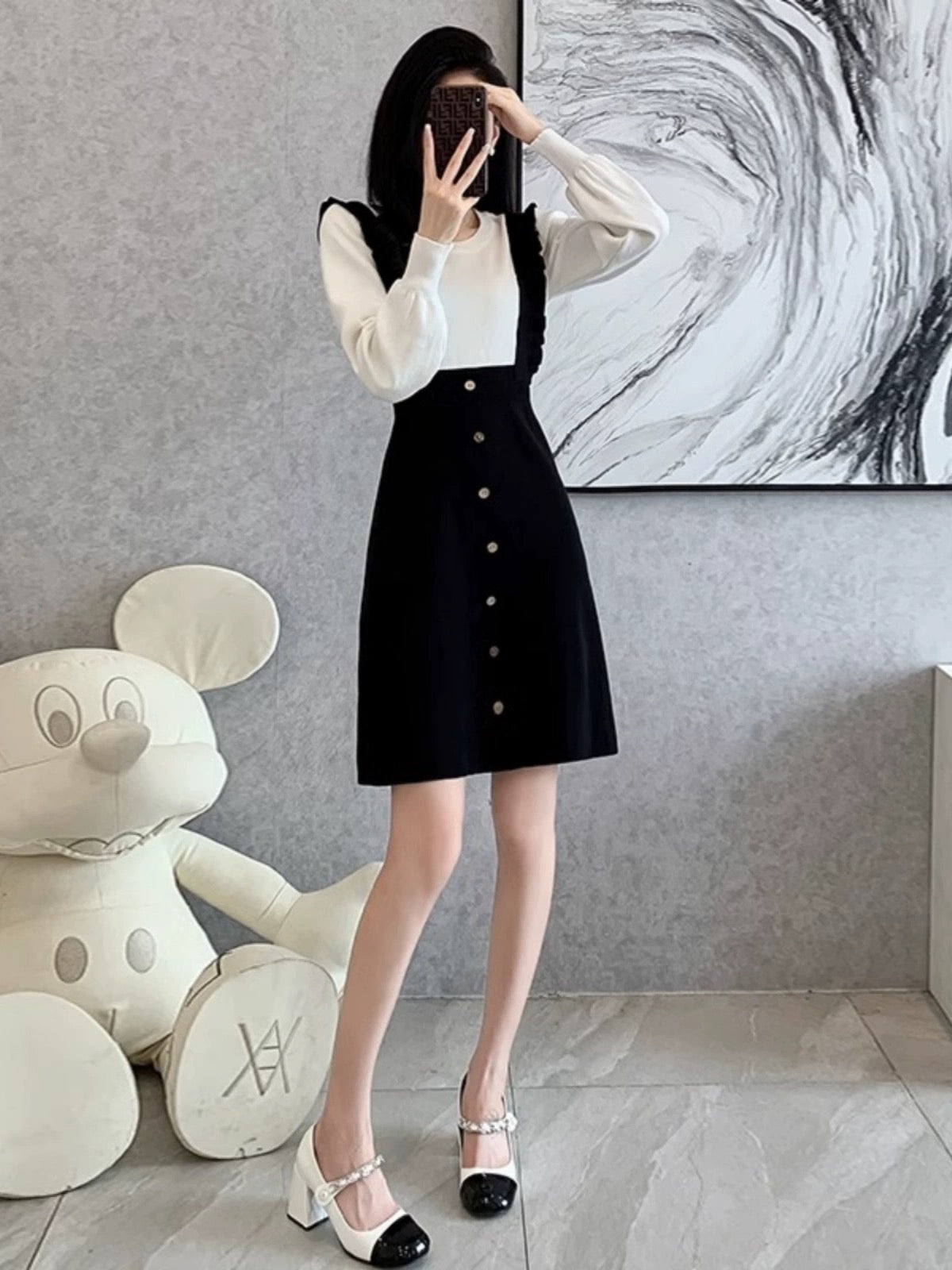 【Dress】フェイクレイヤードニットワンピース W9966