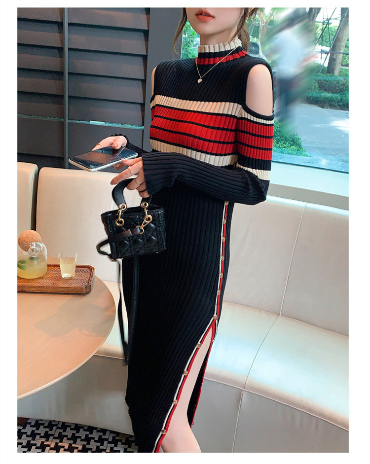 【Dress】透かし彫りニットワンピース W13921