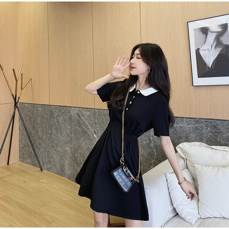 【dress】美人度アップ韓国系レトロスウィートPOLOネックワンピース