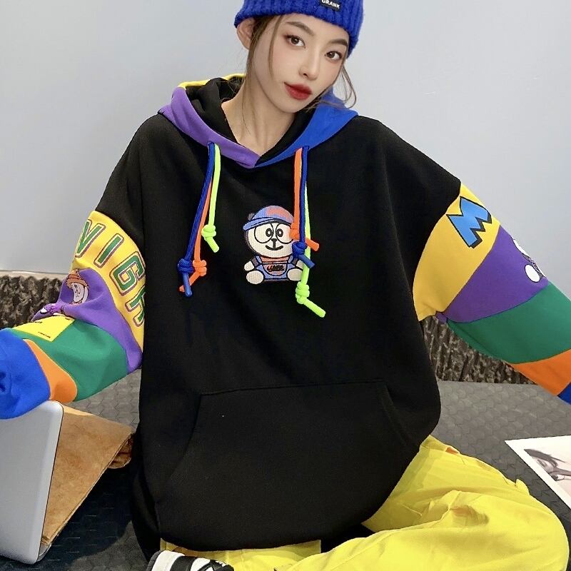 【tops】配色プリントフーディー T0144