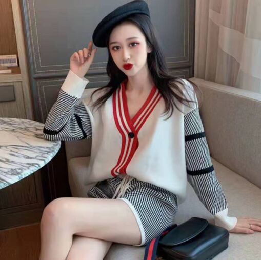 【set】大人可愛い!キャンパスショートパンツセーター2色2点セット