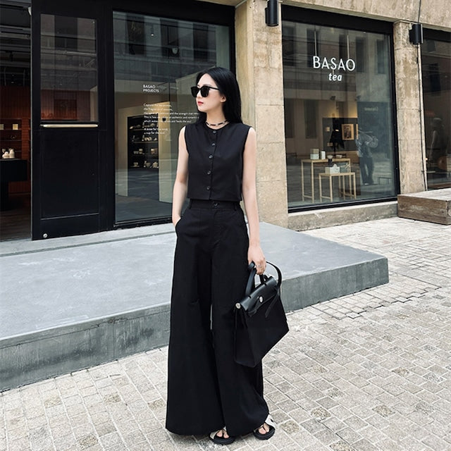 【Set】予約通販~2WAYノースリーブトップス×ワイドパンツセット W11809