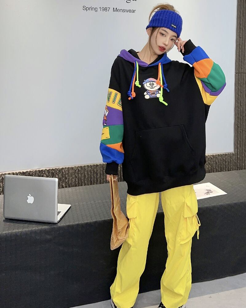 【tops】配色プリントフーディー T0144