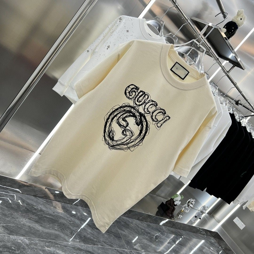 【Tops】プリントラウンドネックルーズレターTシャツ T01525