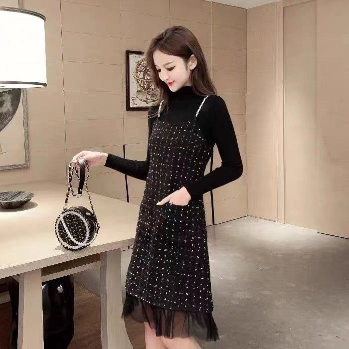 【Set】2点セット ニット +ツイードワンピース W8238