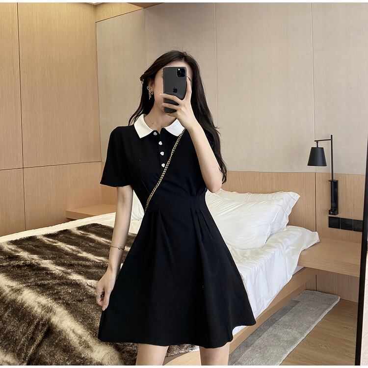 【dress】美人度アップ韓国系レトロスウィートPOLOネックワンピース