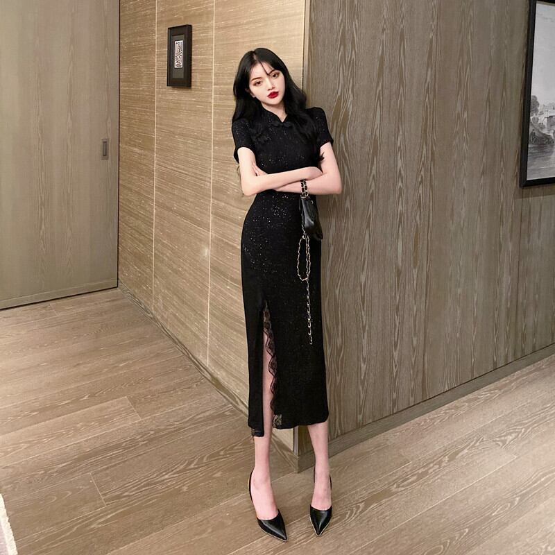 【dress】美人度アップ!韓国系スリットセクシーレースガーリッシュチャイナドレス