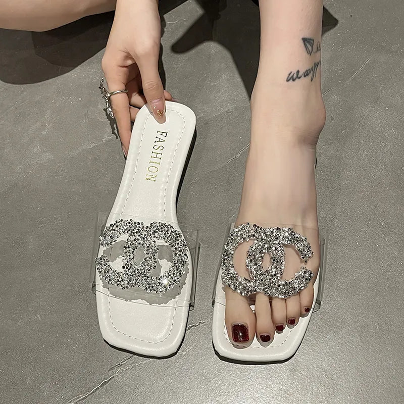 【Shoes】2色展開ダイヤモンドスリッパ W11075