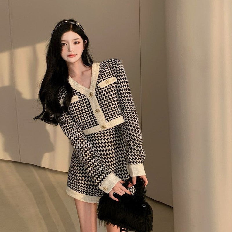 【Set】カーデ+スカート 千鳥格子セット Z7764