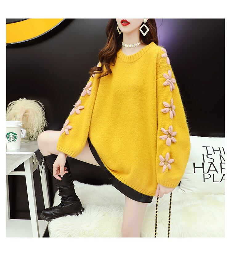 【tops】大人可愛い森ガールジャカード3色セーター着心地よい