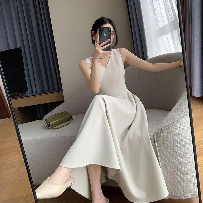 【Dress】新作アイテム~レディース通勤Vネックロング丈キャミソールワンピース W-5941