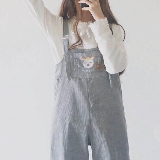 【bottoms】オーバーオールワイドパンツ