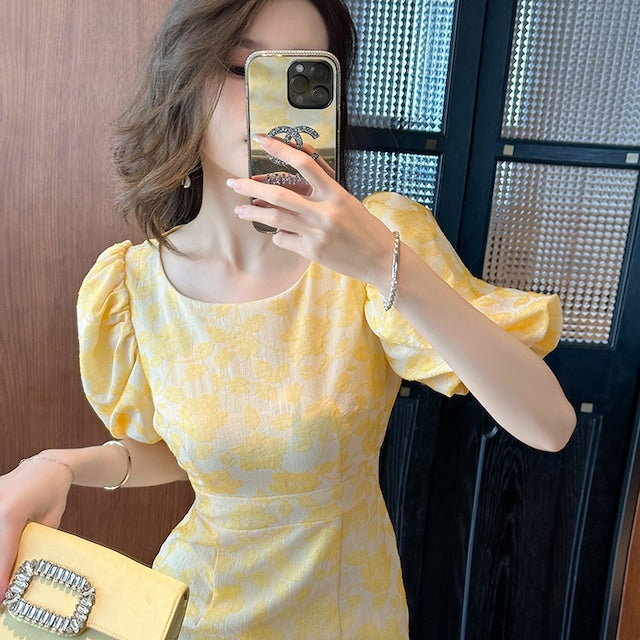 【Dress】パフスリーブデートワンピース W11811