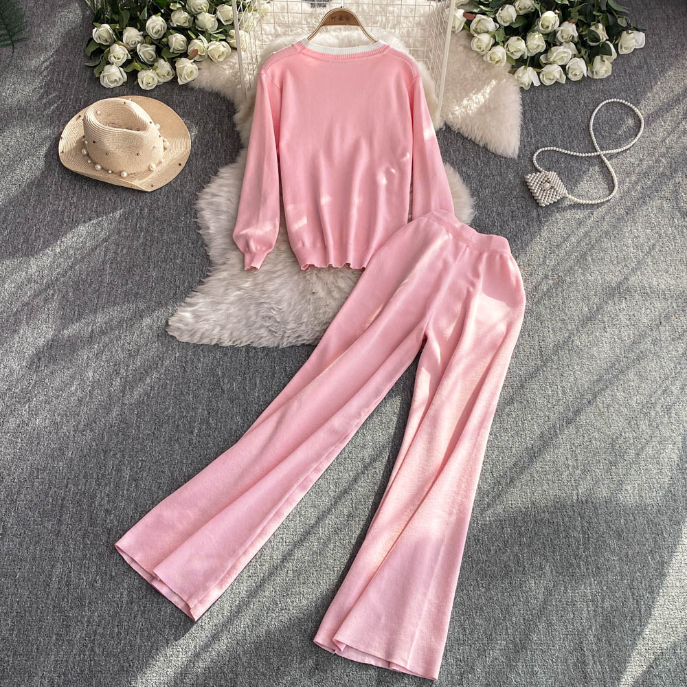 【Set】4色選択可ニット+パンツ 2点セット W14395