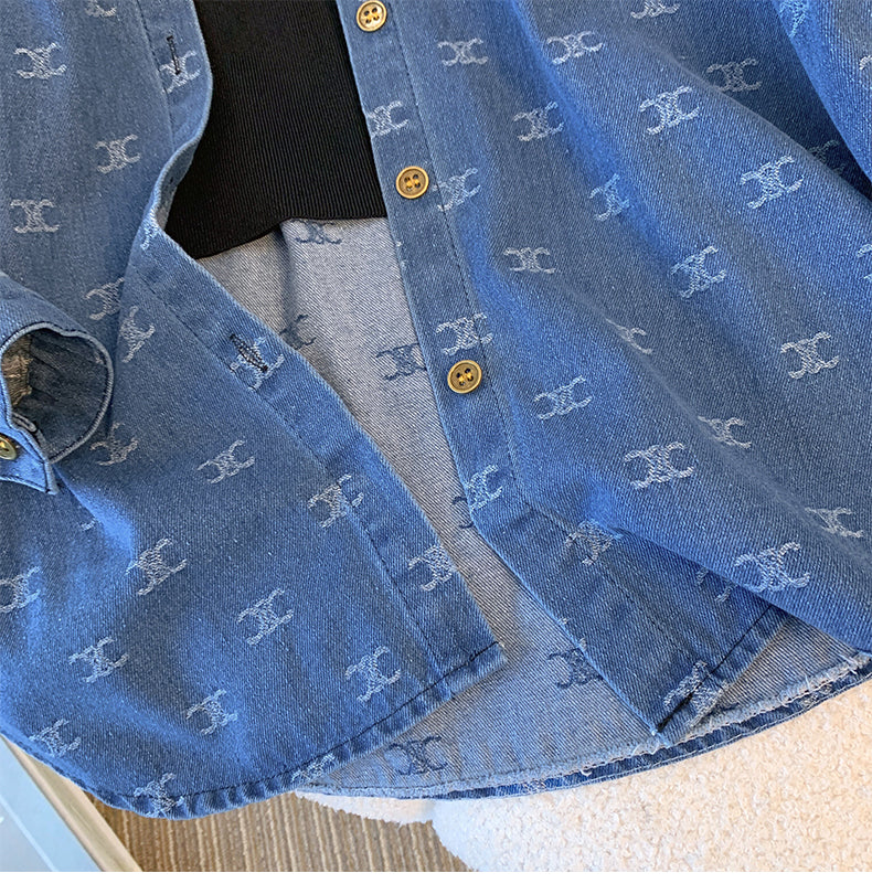 【Tops】ジャカードデニムシャツ W14032