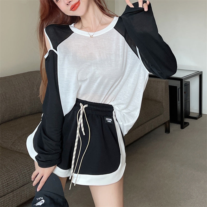 【Set】配色2点セットTシャツ+ショートパンツ W13232
