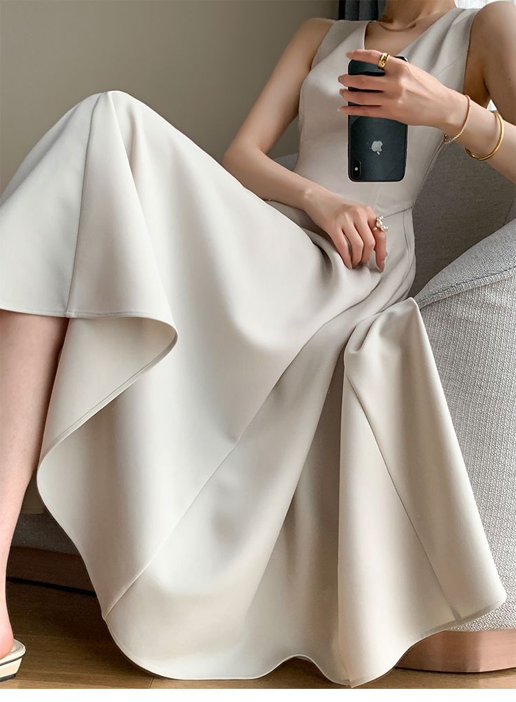 【Dress】新作アイテム~レディース通勤Vネックロング丈キャミソールワンピース W-5941