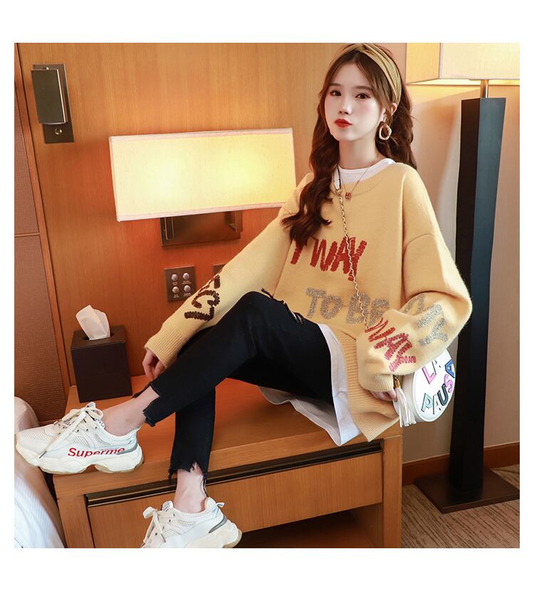 【tops】キャンパススウィートラウンドネックセーターゆったり2色