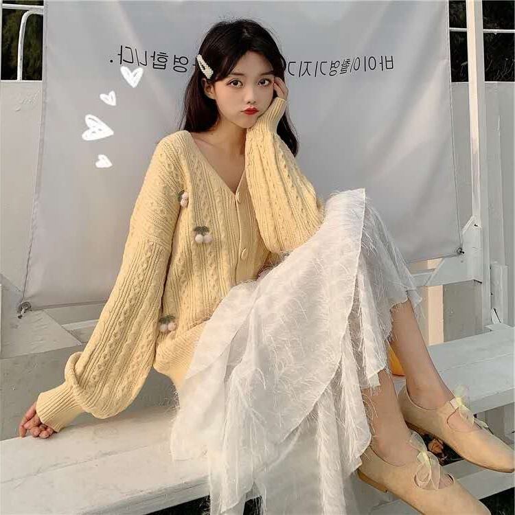 【outer】ファッションend清新!スウィートVネックカーディガン2色