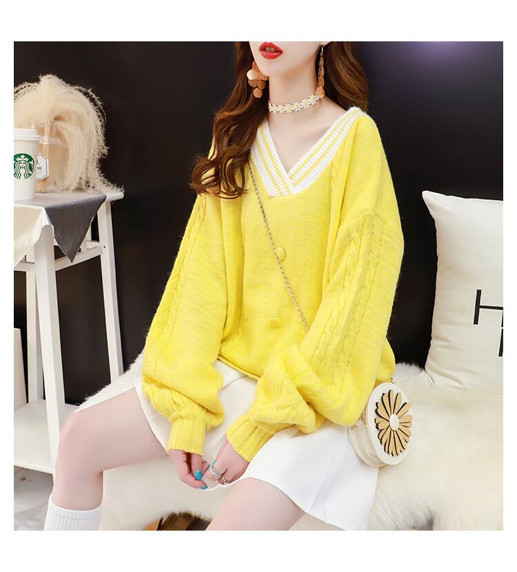 【tops】超人気Vネック清新気質アップカジュアルセーター3色