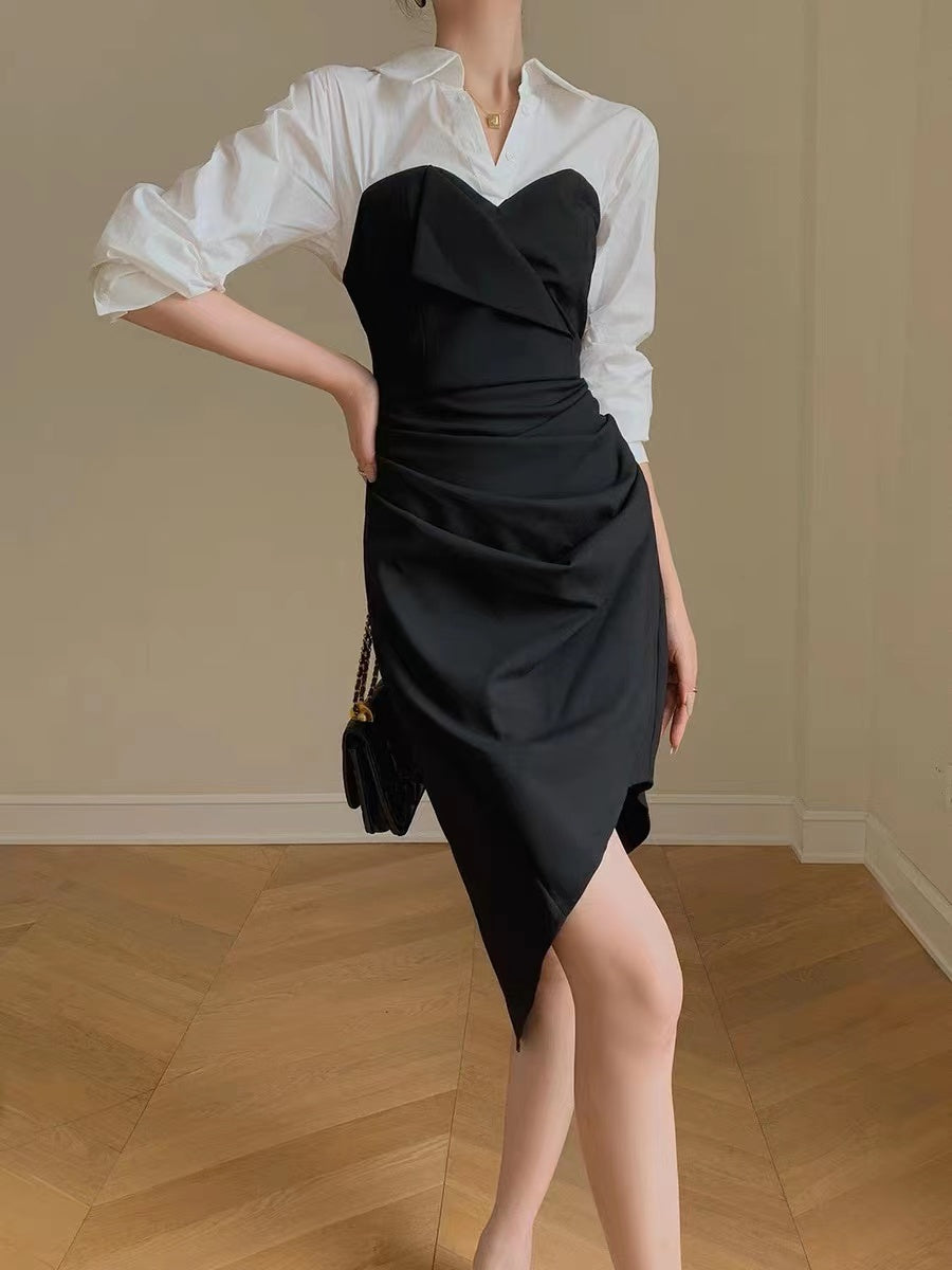 【Dress】イレギュラー長袖シャツワンピース W8085