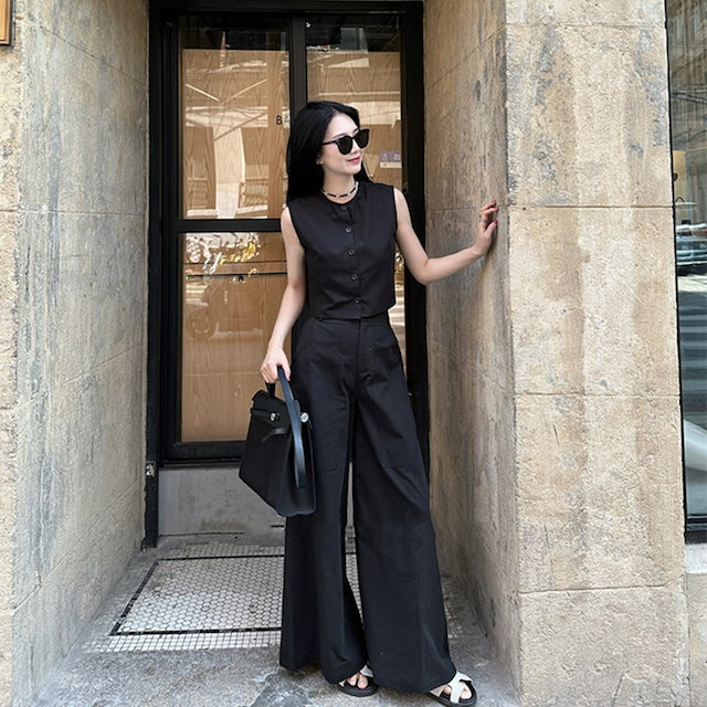 【Set】予約通販~2WAYノースリーブトップス×ワイドパンツセット W11809