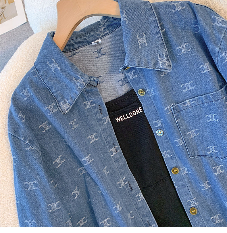 【Tops】ジャカードデニムシャツ W14032