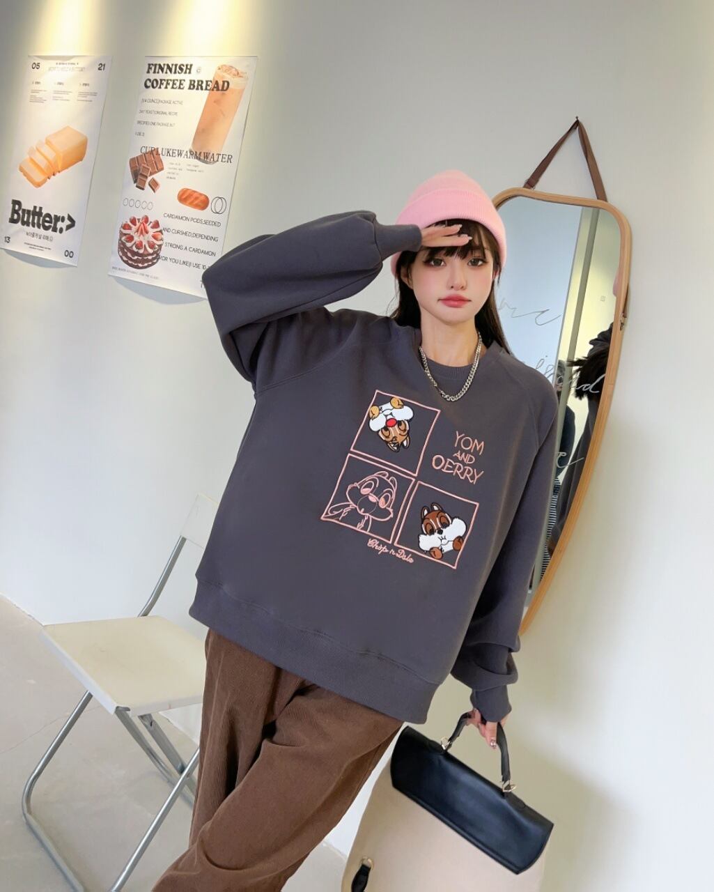 【tops】oversize刺繍スウェットK0119