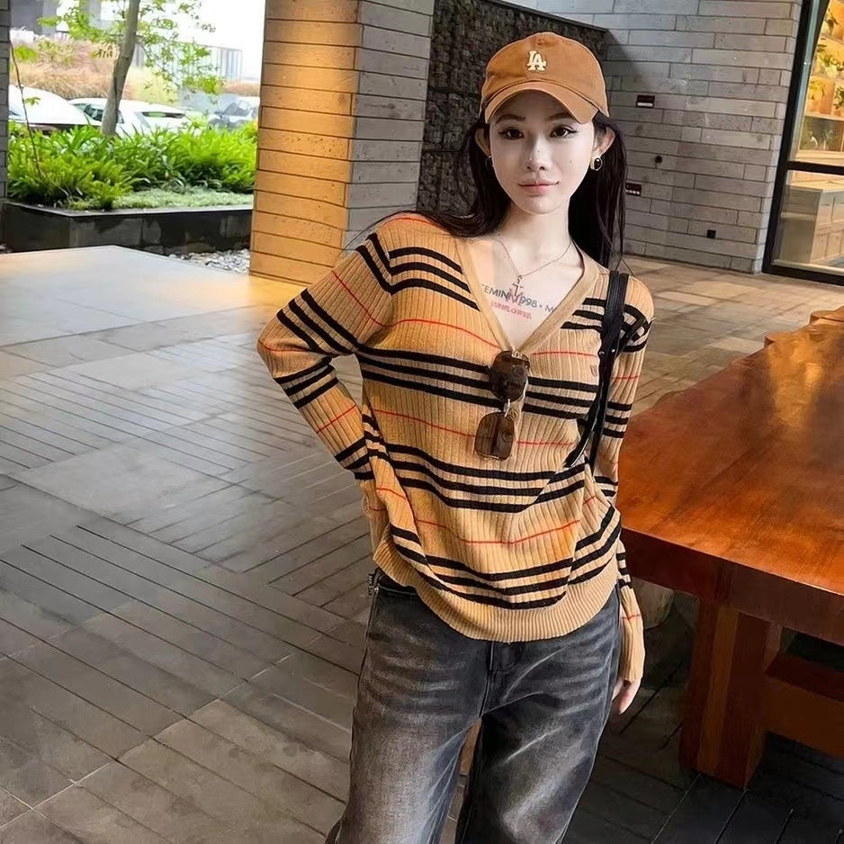 【Tops】Vネック春秋ニット W14047