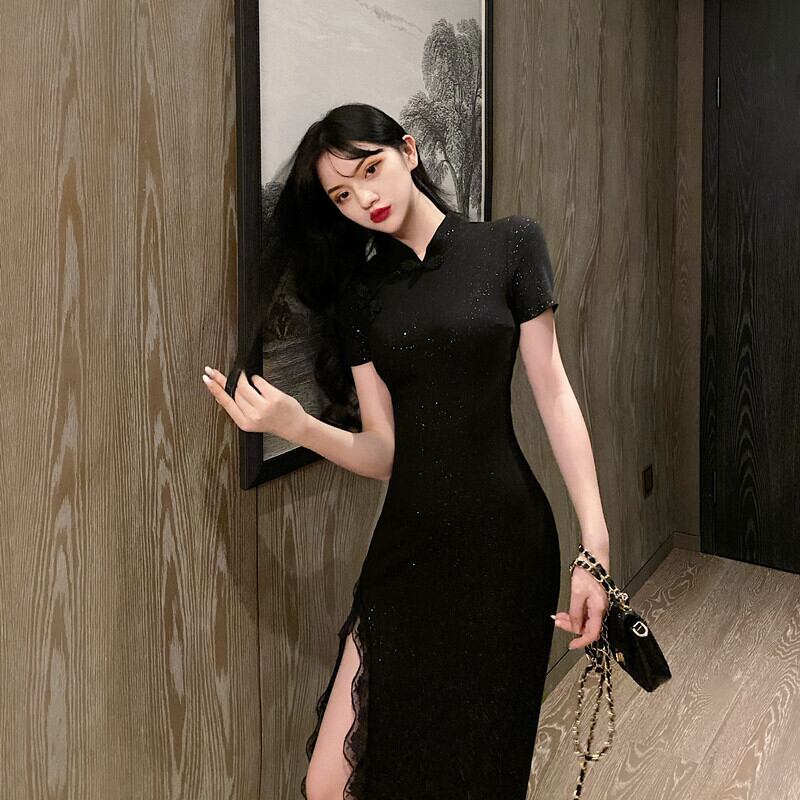 【dress】美人度アップ!韓国系スリットセクシーレースガーリッシュチャイナドレス