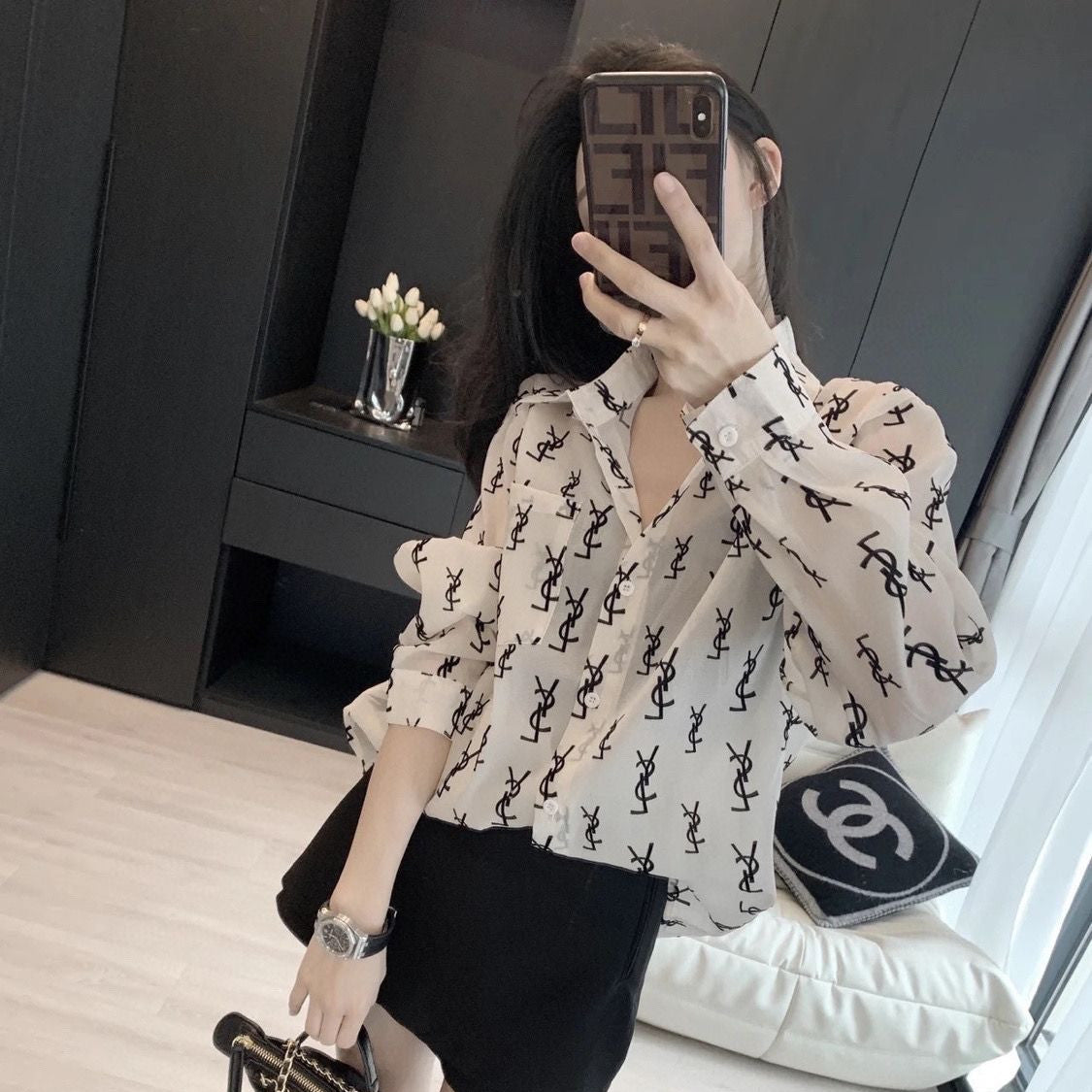 【Tops】レターロゴ シフォンシャツ T01530