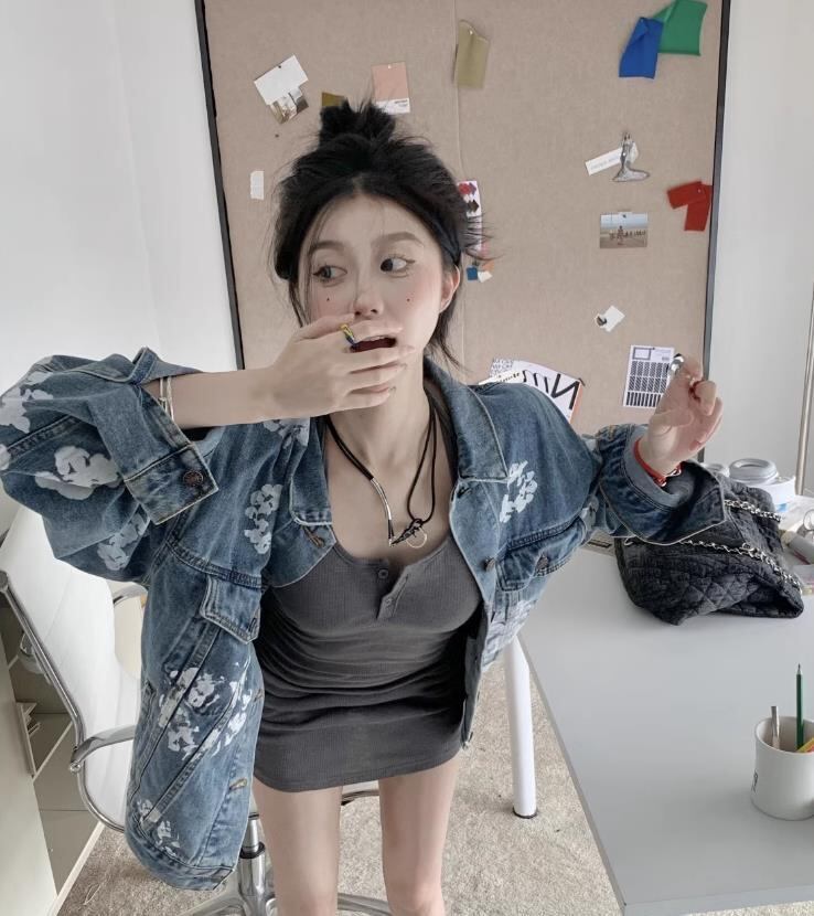 【outer】プリントデニムジャケットF6905