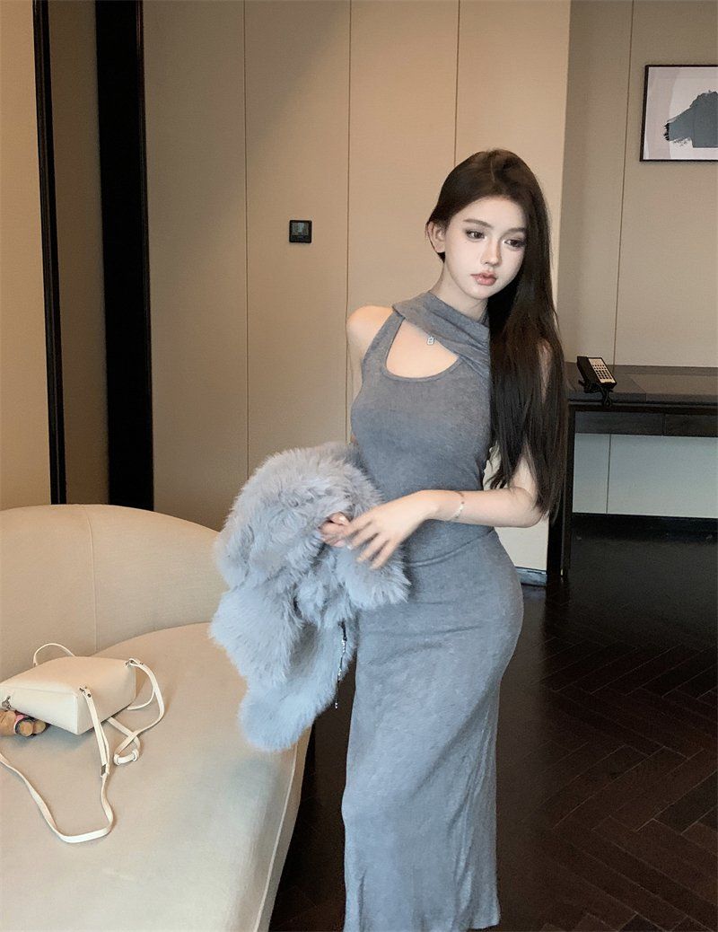 【Set】ファージャケット+ワンピース セット Z7923