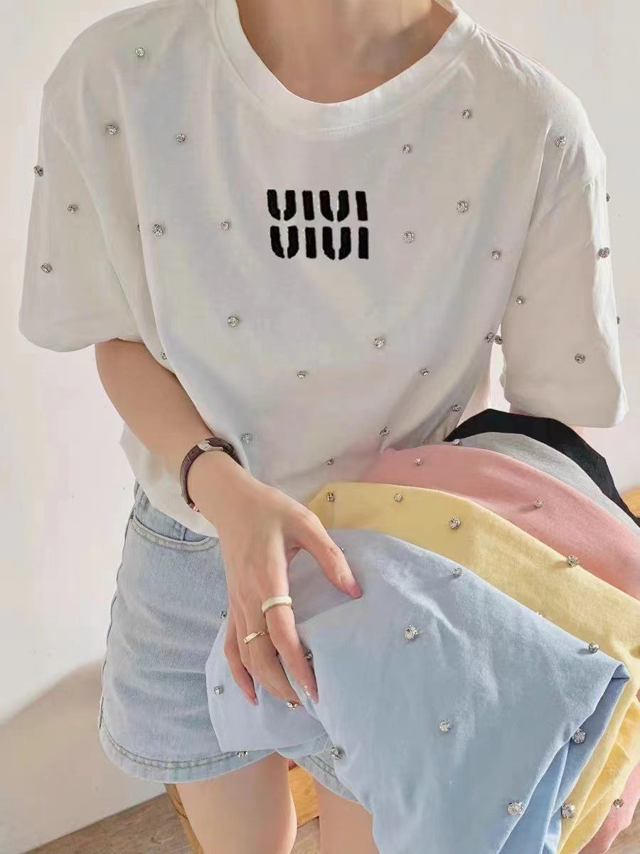 【Tops】4色選択可ダイヤモンドTシャツ W12404