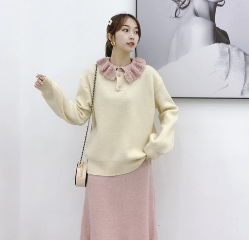 【set】韓国ガーリッシュペプラムスカーセーター2点セット