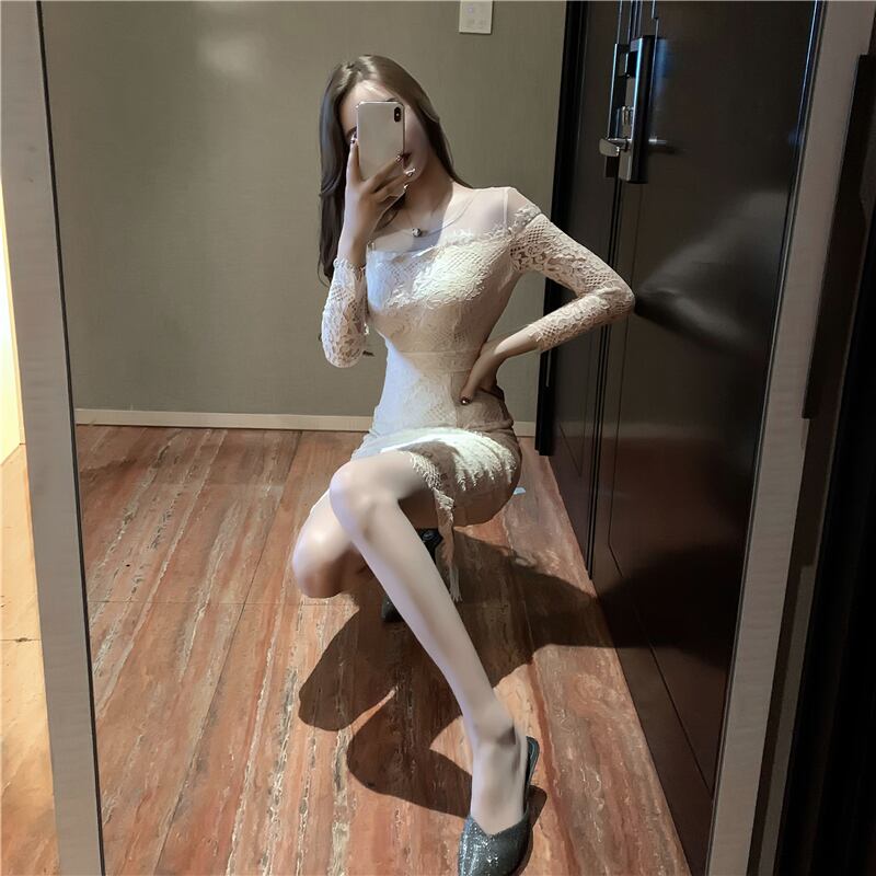【dress】美人度アップ!韓国系セクシーファッションレース透かし彫りドレス