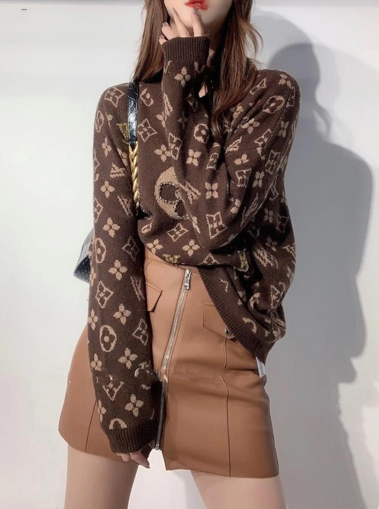 【Tops】英文字ジャカードニットセーター2色展開 Z-6443