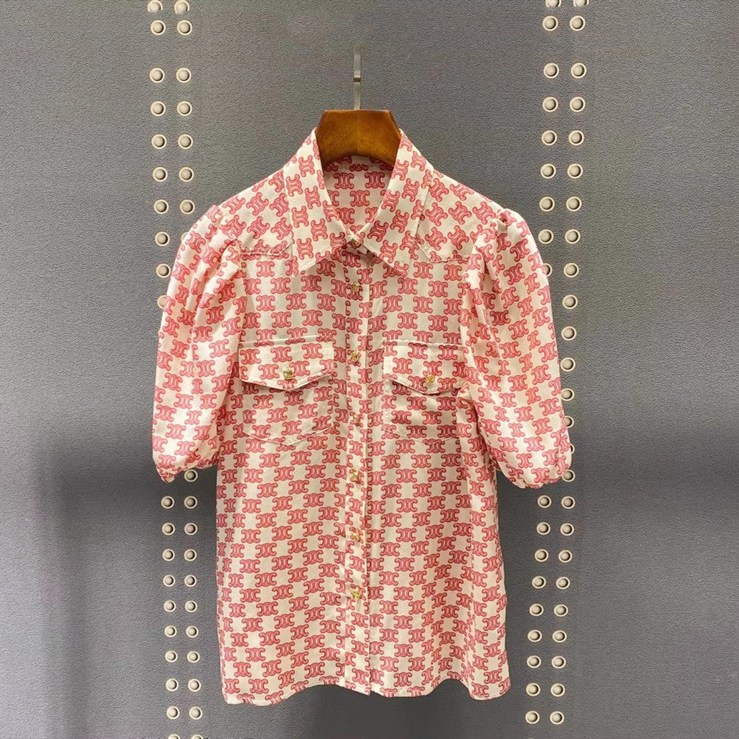 【Tops】きれいめプリントブラウス W13103