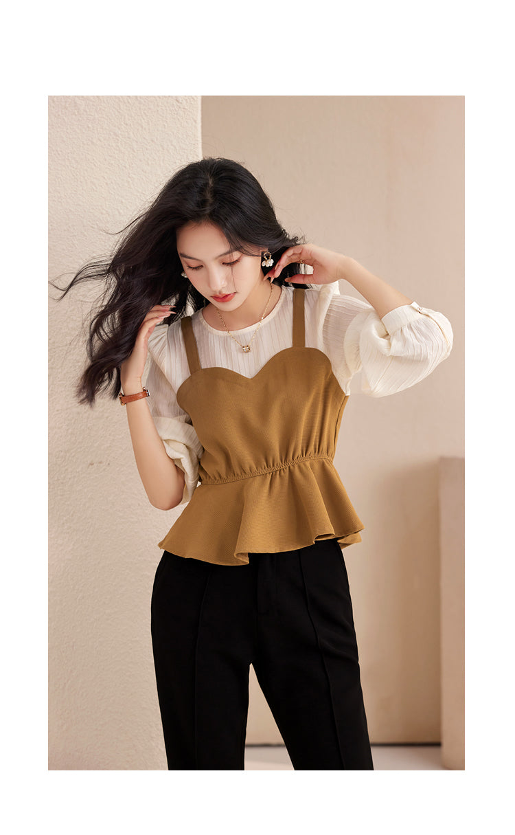 【Tops】フェイクレイヤードブラウス W13907