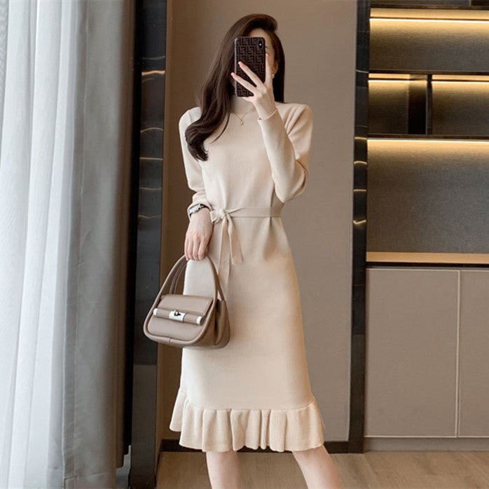 【Dress】無地シンプルニットマーメイドワンピース W7949