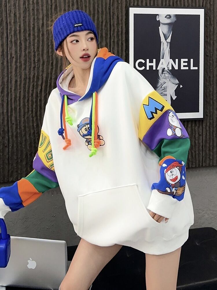 【tops】配色プリントフーディー T0144