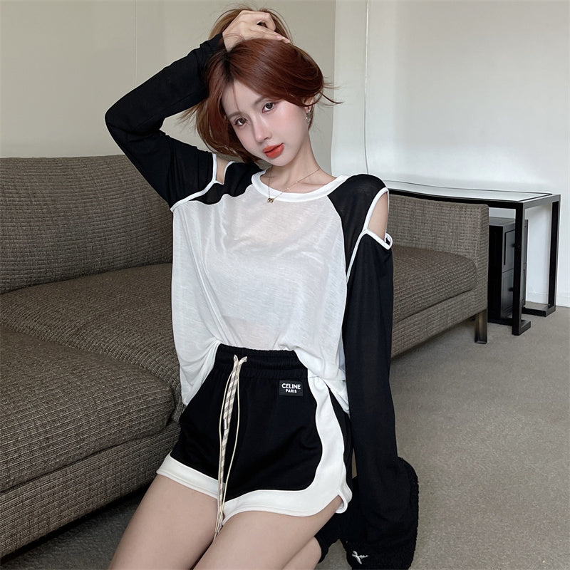 【Set】配色2点セットTシャツ+ショートパンツ W13232