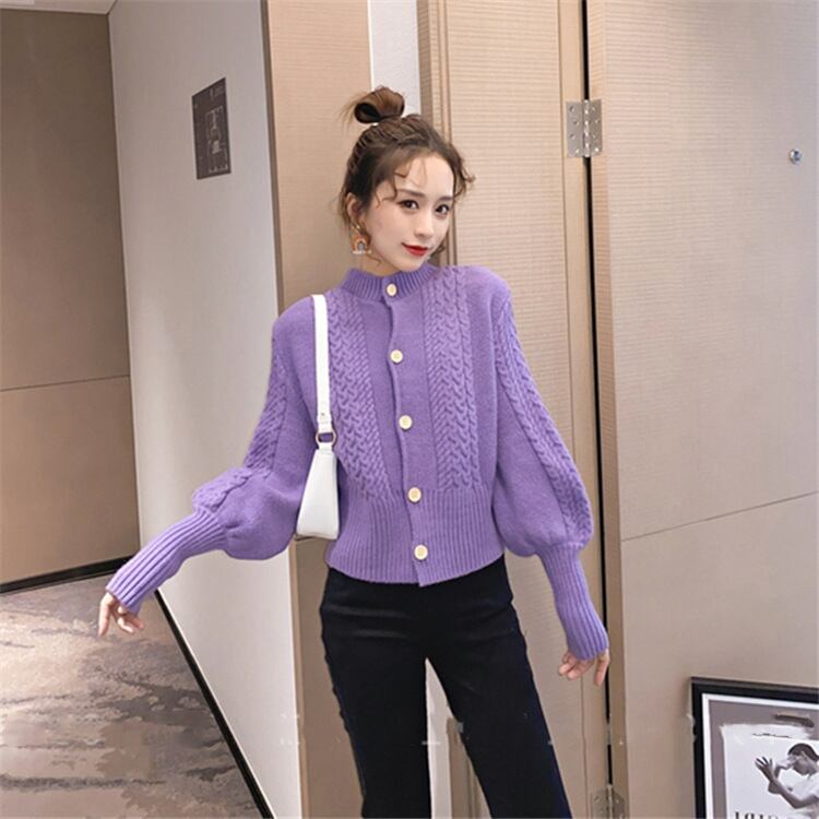 【outer】超人気レトロジャカードランタンスリーブカーディガン4色