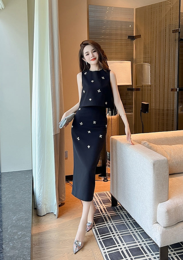 【Set】タンクトップ+スリットスカート2点セット W11775