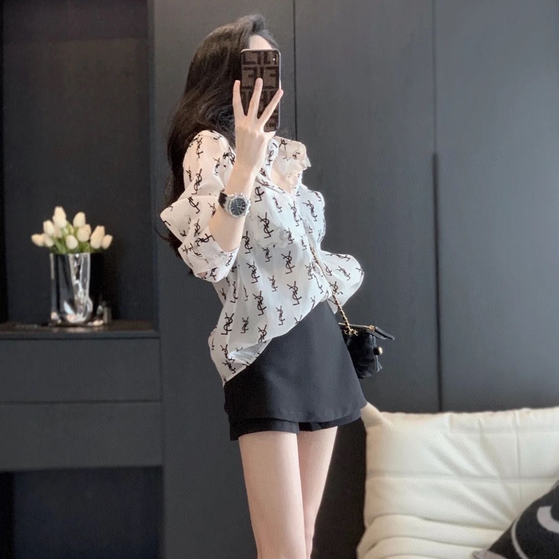 【Tops】レターロゴ シフォンシャツ T01530