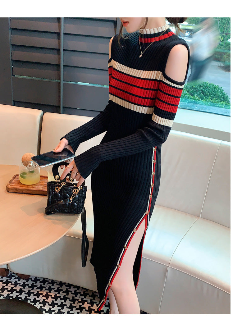 【Dress】透かし彫りニットワンピース W13921