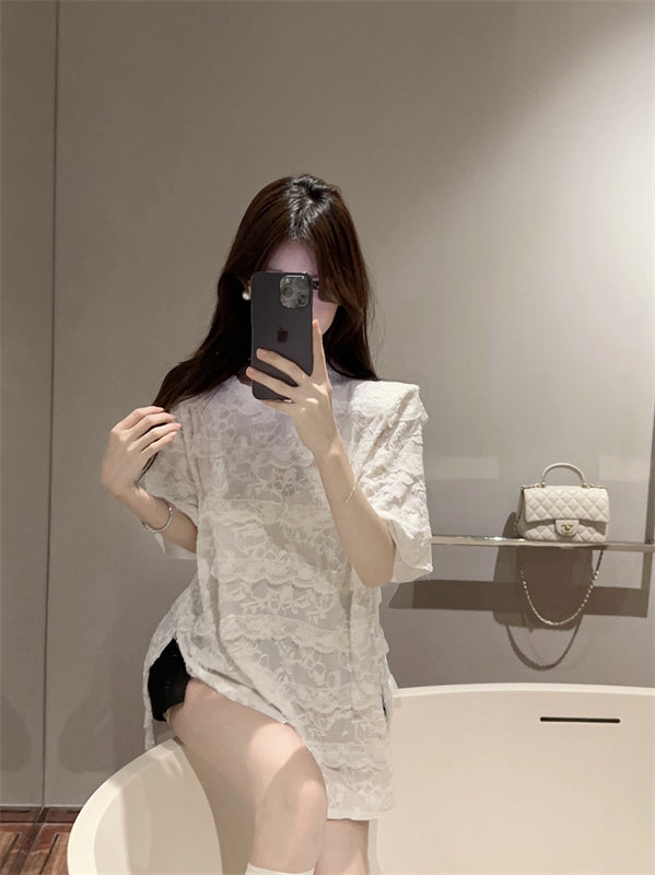 【Tops】レースデザインTシャツ W12453