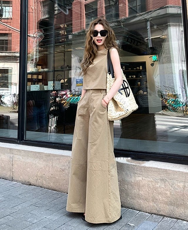 【Set】予約通販~2WAYノースリーブトップス×ワイドパンツセット W11809